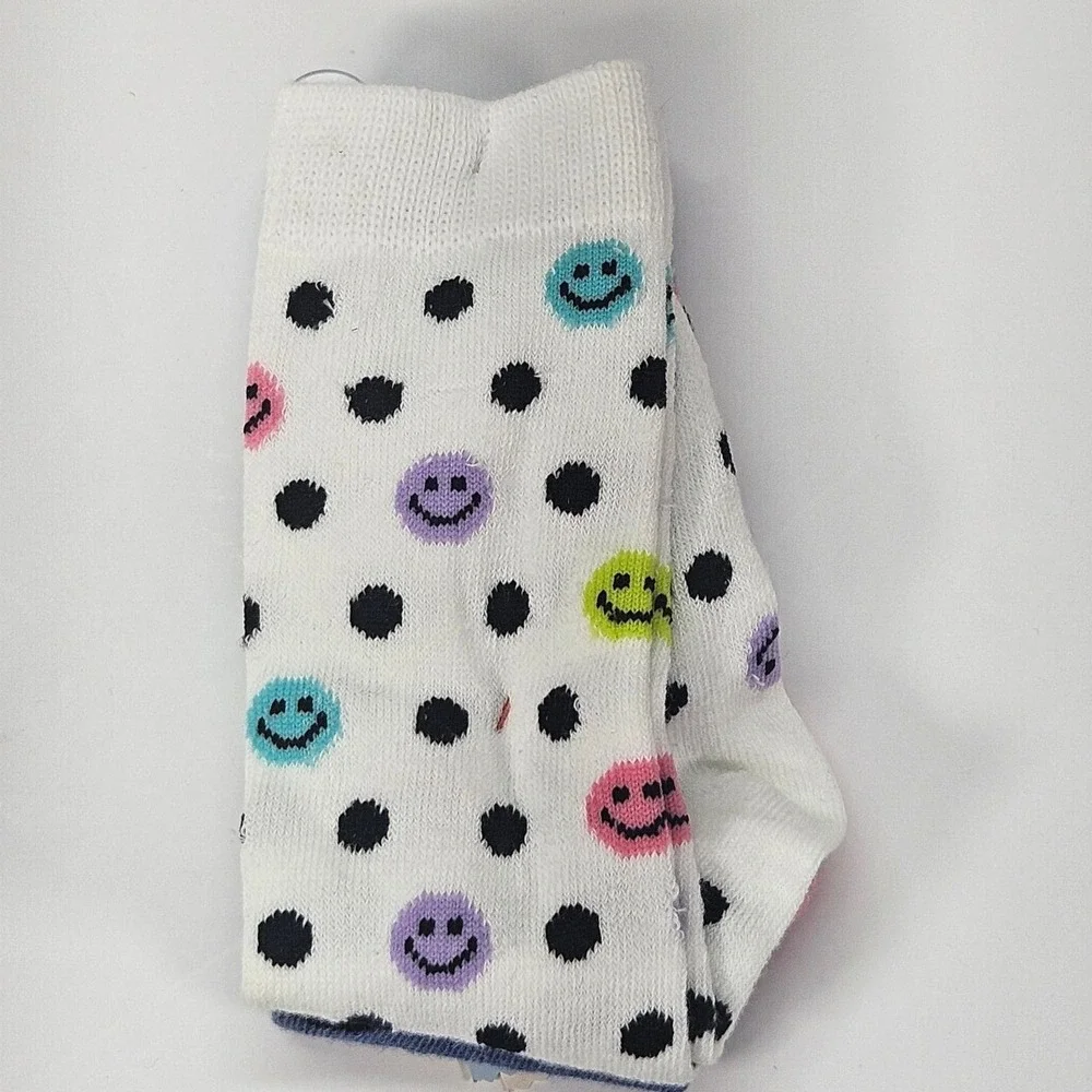 Cat & Jack Kids‎ Knee High Socks 2 Pairs Smiley Face Print Size S Shoe 5.5-8.5